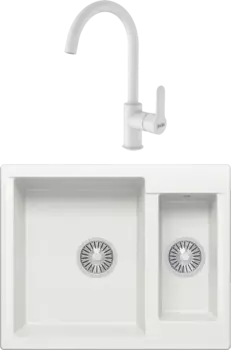 Комплект Мойка кухонная Polygran Brig 620 белый хлопок + Смеситель IDDIS Cuba CU6WTJ0i05 белый
