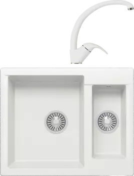 Комплект Мойка кухонная Polygran Brig 620 белый хлопок + Смеситель Высокий 660687 белый хлопок