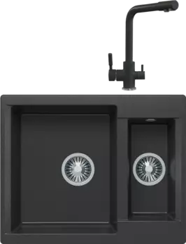Комплект Мойка кухонная Polygran Brig 620 черная + Смеситель Высокий Дуо 627505 черный