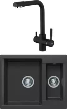 Комплект Мойка кухонная Polygran Brig 620 черная + Смеситель Frap H52 F4352-7 черный