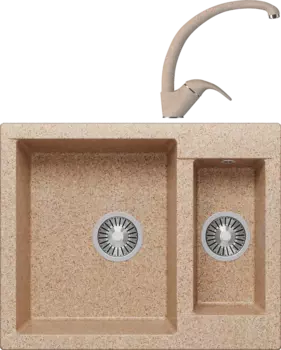 Комплект Мойка кухонная Polygran Brig 620 песочная + Смеситель 003189 высокий, песочный