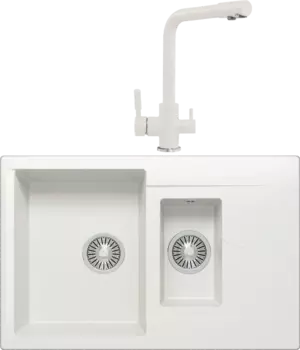 Комплект Мойка кухонная Polygran Brig 770 белый хлопок + Смеситель Высокий Дуо 660717 белый хлопок