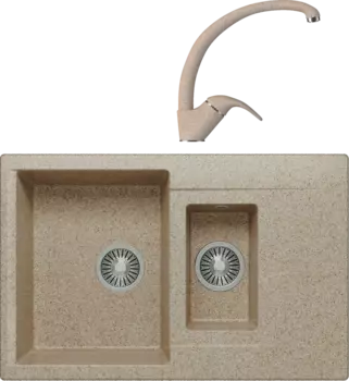 Комплект Мойка кухонная Polygran Brig 770 песочная + Смеситель 003189 высокий, песочный