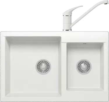 Комплект Мойка кухонная Polygran Brig 772 белый хлопок + Смеситель Низкий 660694 белый хлопок