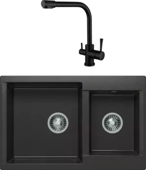Комплект Мойка кухонная Polygran Brig 772 черная + Смеситель Kaiser Merkur 26044-2 черный мрамор
