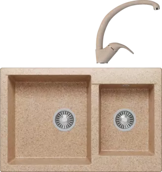 Комплект Мойка кухонная Polygran Brig 772 песочная + Смеситель 003189 высокий, песочный