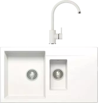Комплект Мойка кухонная Polygran Brig 870 белый хлопок + Смеситель Элара 660724 белый хлопок