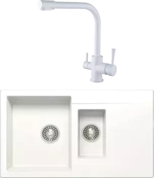 Комплект Мойка кухонная Polygran Brig 870 белый хлопок + Смеситель Kaiser Merkur 26044-10 белый