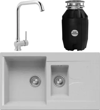 Комплект Мойка кухонная Polygran Brig 870 светло-серая + Смеситель MEGA Didim MG-CM107 хром + Измельчитель Bone Crusher BC 810-AS MSI-677526
