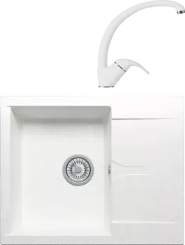 Комплект Мойка кухонная Polygran Gals 620 белый хлопок + Смеситель Высокий 660687 белый хлопок