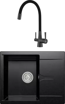 Комплект Мойка кухонная Polygran Gals 620 черная + Смеситель Lemark Comfort LM3075GM никель, черный