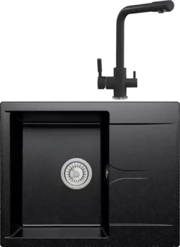 Комплект Мойка кухонная Polygran Gals 620 черная + Смеситель Высокий Дуо 627505 черный