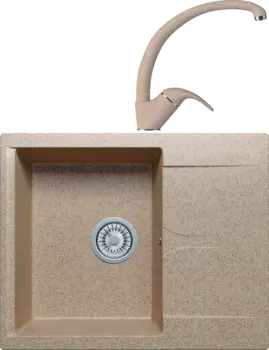 Комплект Мойка кухонная Polygran Gals 620 песочная + Смеситель 003189 высокий, песочный