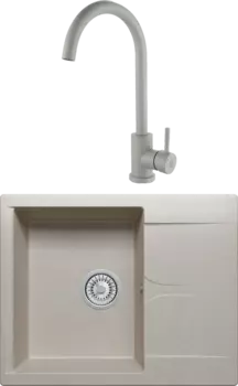Комплект Мойка кухонная Polygran Gals 620 серая + Смеситель РМС Sus124gy SUS124GY-017F серый