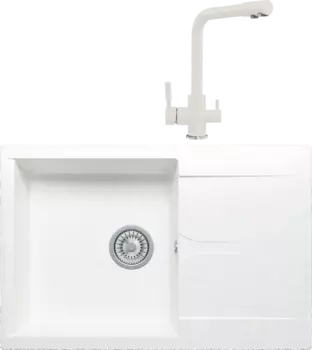 Комплект Мойка кухонная Polygran Gals 760 белый хлопок + Смеситель Высокий Дуо 660717 белый хлопок