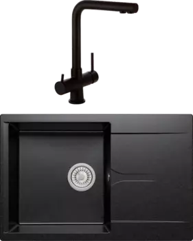 Комплект Мойка кухонная Polygran Gals 760 черная + Смеситель Veragio Milano 30636 черный матовый