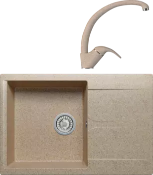 Комплект Мойка кухонная Polygran Gals 760 песочная + Смеситель 003189 высокий, песочный