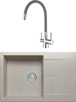 Комплект Мойка кухонная Polygran Gals 760 серая + Смеситель Lemark Comfort LM3075C-Gray с гибким изливом, хром, серый