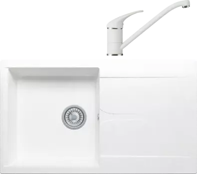 Комплект Мойка кухонная Polygran Gals 860 белый хлопок + Смеситель Низкий 660694 белый хлопок