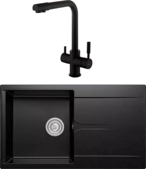 Комплект Мойка кухонная Polygran Gals 860 черная + Смеситель Frap F4352-6 черный