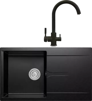 Комплект Мойка кухонная Polygran Gals 860 черная + Смеситель Элара Дуо 627666 черный