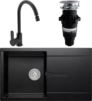 Комплект Мойка кухонная Polygran Gals 860 черная + Смеситель MEGA City MG-ZRV102-b черный + Измельчитель Bone Crusher BC 810-SL Slim Line MSI-677648