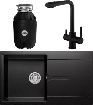 Комплект Мойка кухонная Polygran Gals 860 черная + Смеситель Frap F4352-6 черный + Измельчитель Bone Crusher BC 810-AS MSI-677533