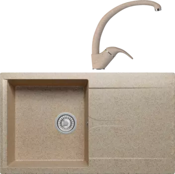 Комплект Мойка кухонная Polygran Gals 860 песочная + Смеситель 003189 высокий, песочный