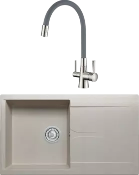 Комплект Мойка кухонная Polygran Gals 860 серая + Смеситель Lemark Comfort LM3075BN с гибким изливом, никель, серый