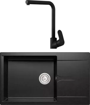 Комплект Мойка кухонная Polygran Gals 862 черная + Смеситель AM.PM Like F8005022 черный