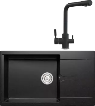 Комплект Мойка кухонная Polygran Gals 862 черная + Смеситель Высокий Дуо 627505 черный