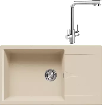 Комплект Мойка кухонная Polygran Gals 862 опал + Смеситель MEGA Life MG-TK05 хром