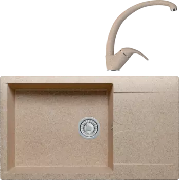 Комплект Мойка кухонная Polygran Gals 862 песочная + Смеситель 003189 высокий, песочный