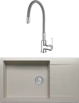 Комплект Мойка кухонная Polygran Gals 862 серая + Смеситель Ledeme Rainbow L4898-9 серый