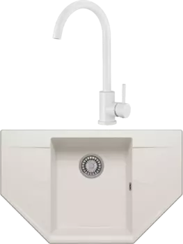 Комплект Мойка кухонная Polygran Riff 800 белый хлопок + Смеситель OliveS Balear 13435-1BLW белый
