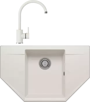 Комплект Мойка кухонная Polygran Riff 800 белый хлопок + Смеситель Элара 660724 белый хлопок