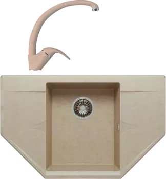 Комплект Мойка кухонная Polygran Riff 800 песочная + Смеситель 003189 высокий, песочный