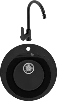 Комплект Мойка кухонная Practik PR 475-004 черный оникс + Смеситель MEGA City MG-ZRV102-b черный