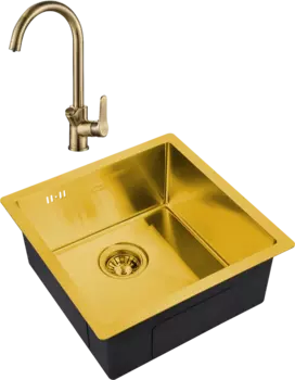 Комплект Мойка кухонная Steel Hammer SH 4444 BRONZE бронза + Смеситель SH 901 BRONZE