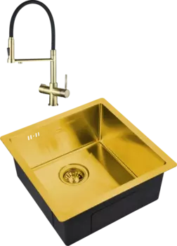 Комплект Мойка кухонная Steel Hammer SH 4444 BRONZE бронза + Смеситель SH 2003 BRONZE бронза, с гибким изливом