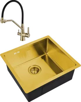 Комплект Мойка кухонная Steel Hammer SH 4844 BRONZE бронза + Смеситель SH 903-6 Bronze с гибким изливом