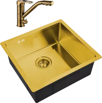 Комплект Мойка кухонная Steel Hammer SH 4844 BRONZE бронза + Смеситель SH 321 BRONZE