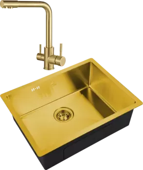 Комплект Мойка кухонная Steel Hammer SH 5844 BRONZE бронза + Смеситель SH 801 Inox Bronze PVD