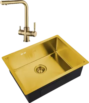 Комплект Мойка кухонная Steel Hammer SH 5844 BRONZE бронза + Смеситель SH 552 BRONZE