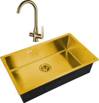 Комплект Мойка кухонная Steel Hammer SH 7444 BRONZE бронза + Смеситель SH 910 Bronze