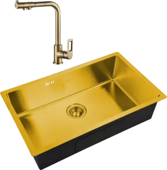 Комплект Мойка кухонная Steel Hammer SH 7444 BRONZE бронза + Смеситель SH 572 BRONZE