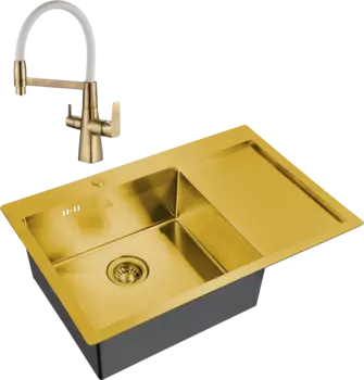 Комплект Мойка кухонная Steel Hammer SH 7851-L BRONZE бронза + Смеситель SH 818-8 BRONZE с гибким изливом