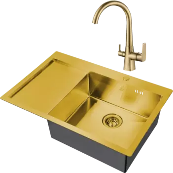 Комплект Мойка кухонная Steel Hammer SH 7851-R BRONZE бронза + Смеситель SH 819 BRONZE