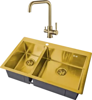 Комплект Мойка кухонная Steel Hammer SH 78-2-51-R BRONZE бронза + Смеситель SH 715 BRONZE