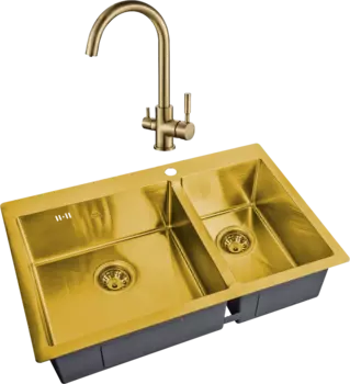 Комплект Мойка кухонная Steel Hammer SH 78-2-51-L BRONZE бронза + Смеситель SH 713 BRONZE